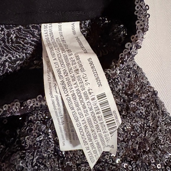 Zara Womens Dark Silver Sequin Flare Stretch Pants Sparkly Glitter Party SZ S - Picture 11 of 16